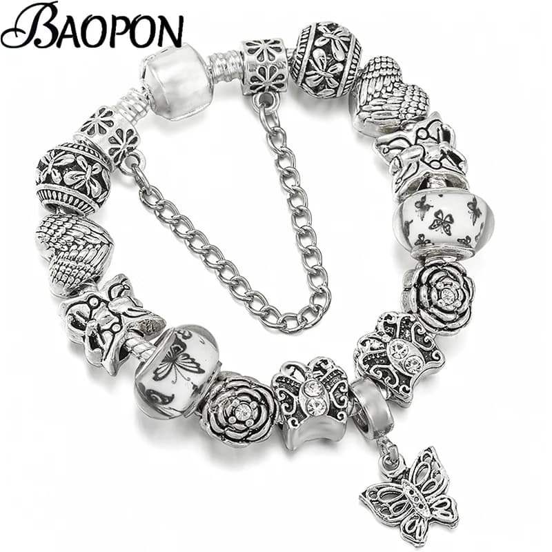 Braccialetto di fascino di colore d'argento con braccialetti del braccialetto del pendente della farfalla vivida per il regalo dei gioielli della moglie degli uomini delle donne Dropshipping all'ingrosso