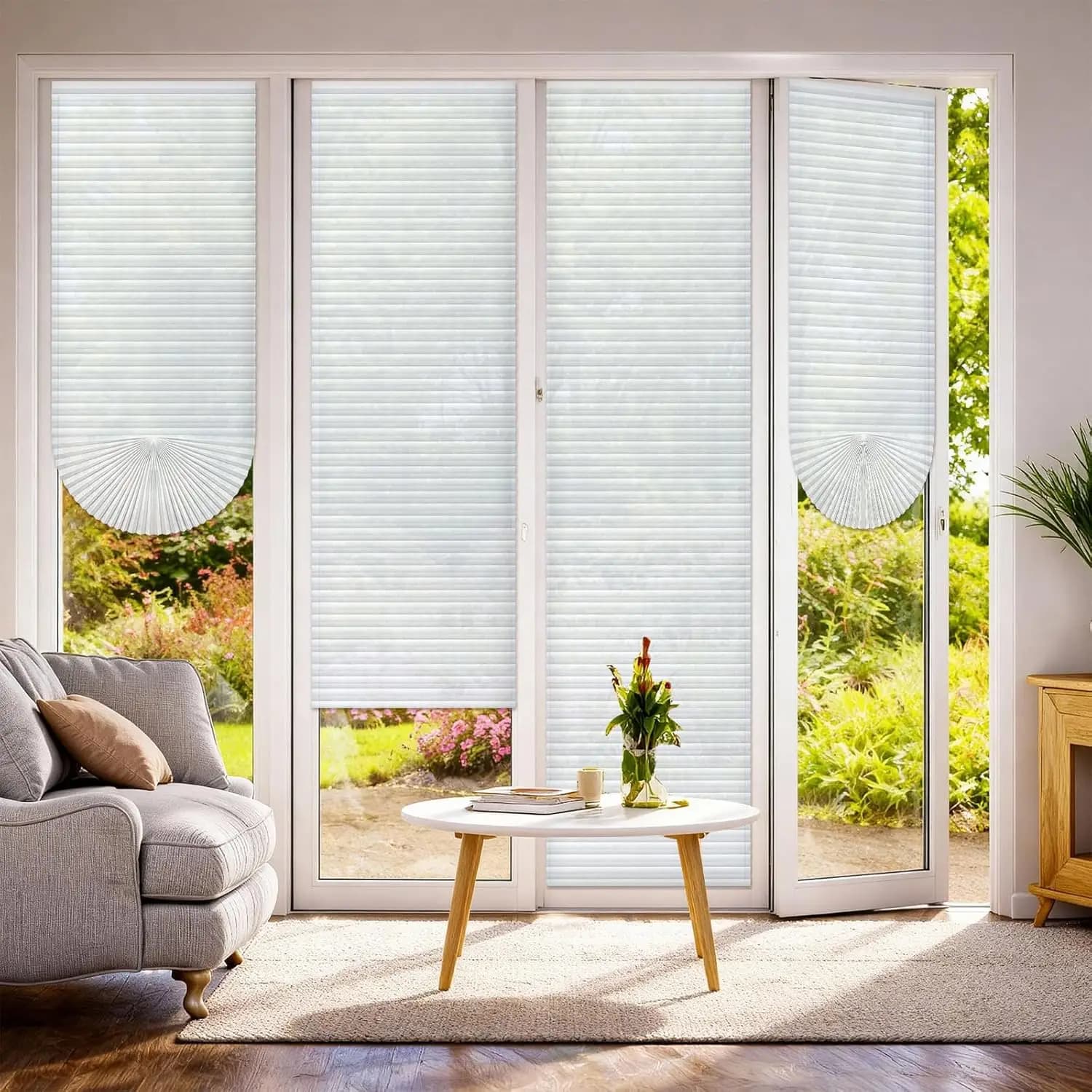 Pleated Window Blinds Blackout Light Filtering Easy to Cut Paper Pleated Shades Adhesive Privacy Blinds for French Sliding Door