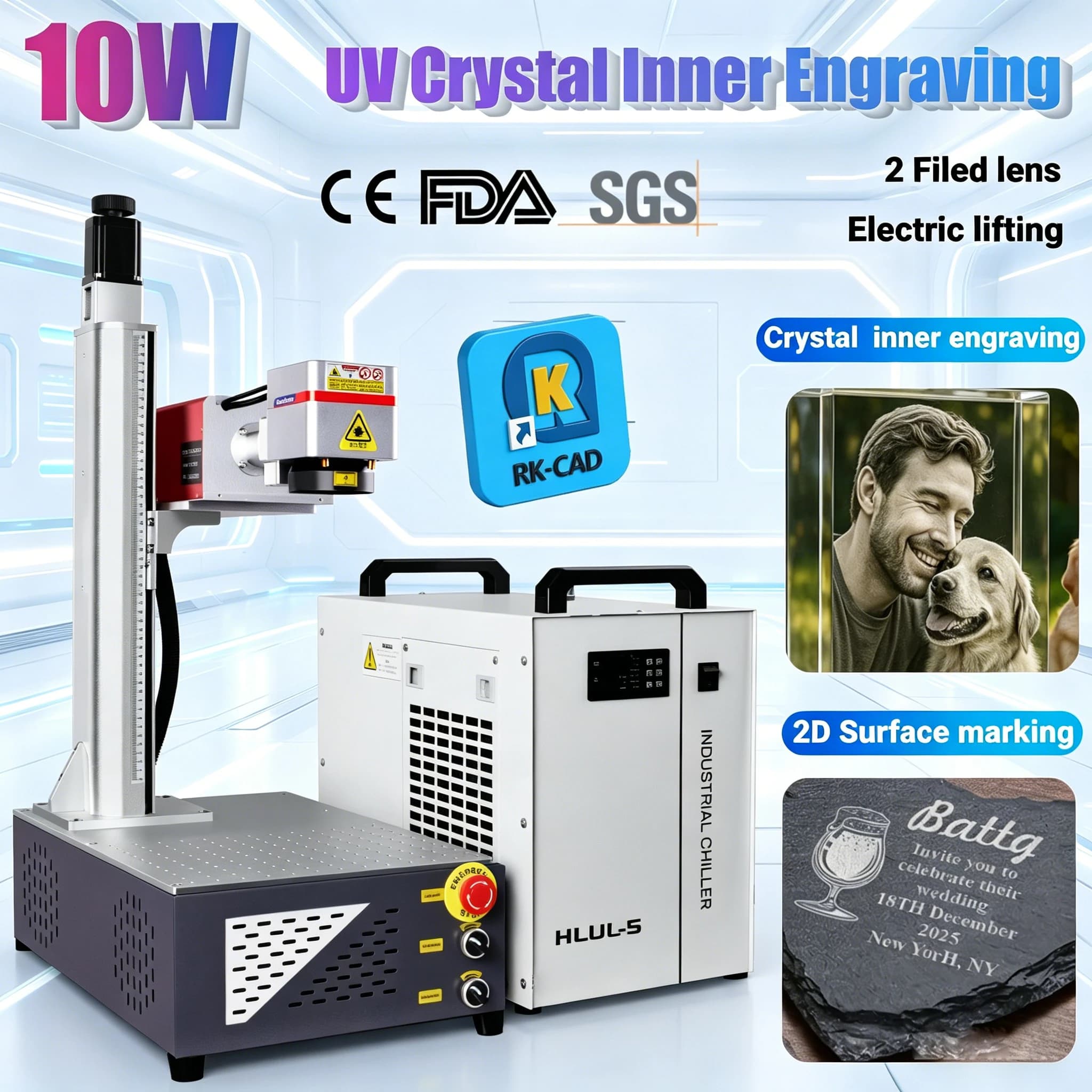 Macchina per Incisione Laser UV 3D 10W con Asse Z Elettrico ad Alta Precisione per Legno/Vetro/Cristallo/Metallo/Pelle