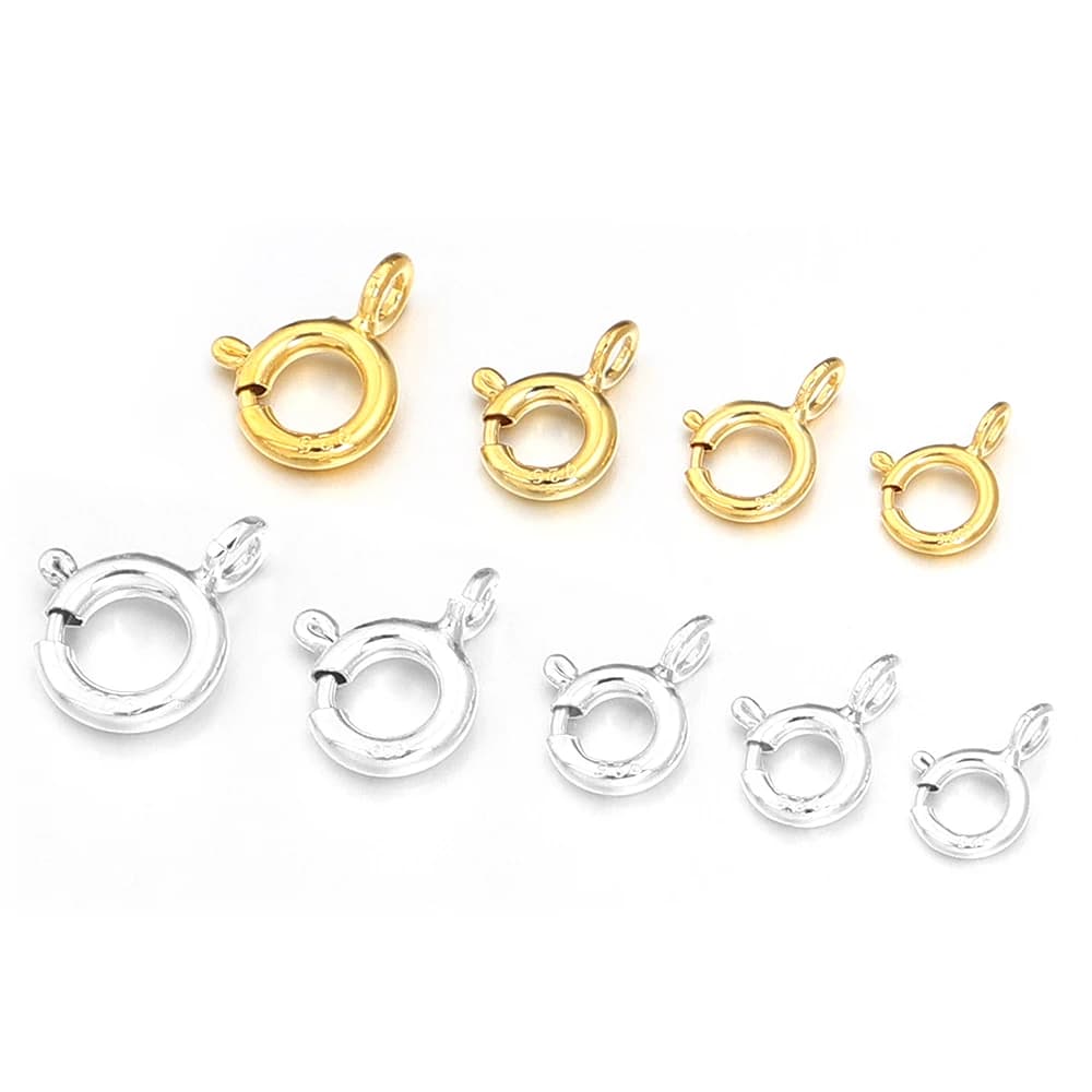 5 pcs/lot Sterling Silver S925 Spring Closures, Round Spring Closures with DIY Jewelry Hook, Bracelet Connectors and Necklaces