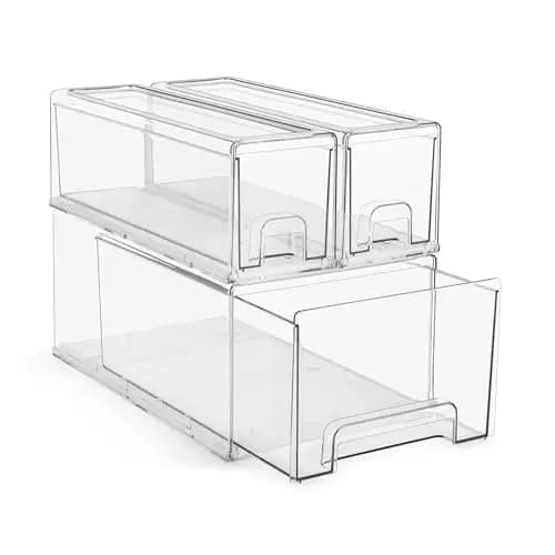 Sorbus 1 cassetto grande e 2 piccoli trasparenti impilabili – Contenitori organizer in plastica con maniglie – Contenitori estraibili impilabili
