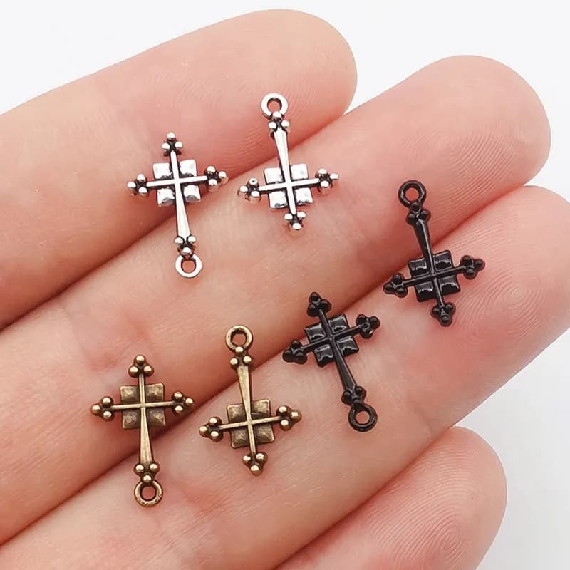 50 Pezzi/Lotto Ciondoli a Croce Gotica 11*16mm per Creazione Gioielli, Pendenti a Croce in Metallo, Forniture Fai da Te per Orecchini e Collane
