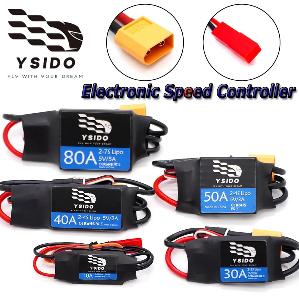 YSIDO 10A 30A 40A 50A 60A 80A ESC Brushless Impermeabile con BEC 2-7S per Elicotteri RC, Quadricotteri FPV, Aeromodelli, Parti Fai-da-Te