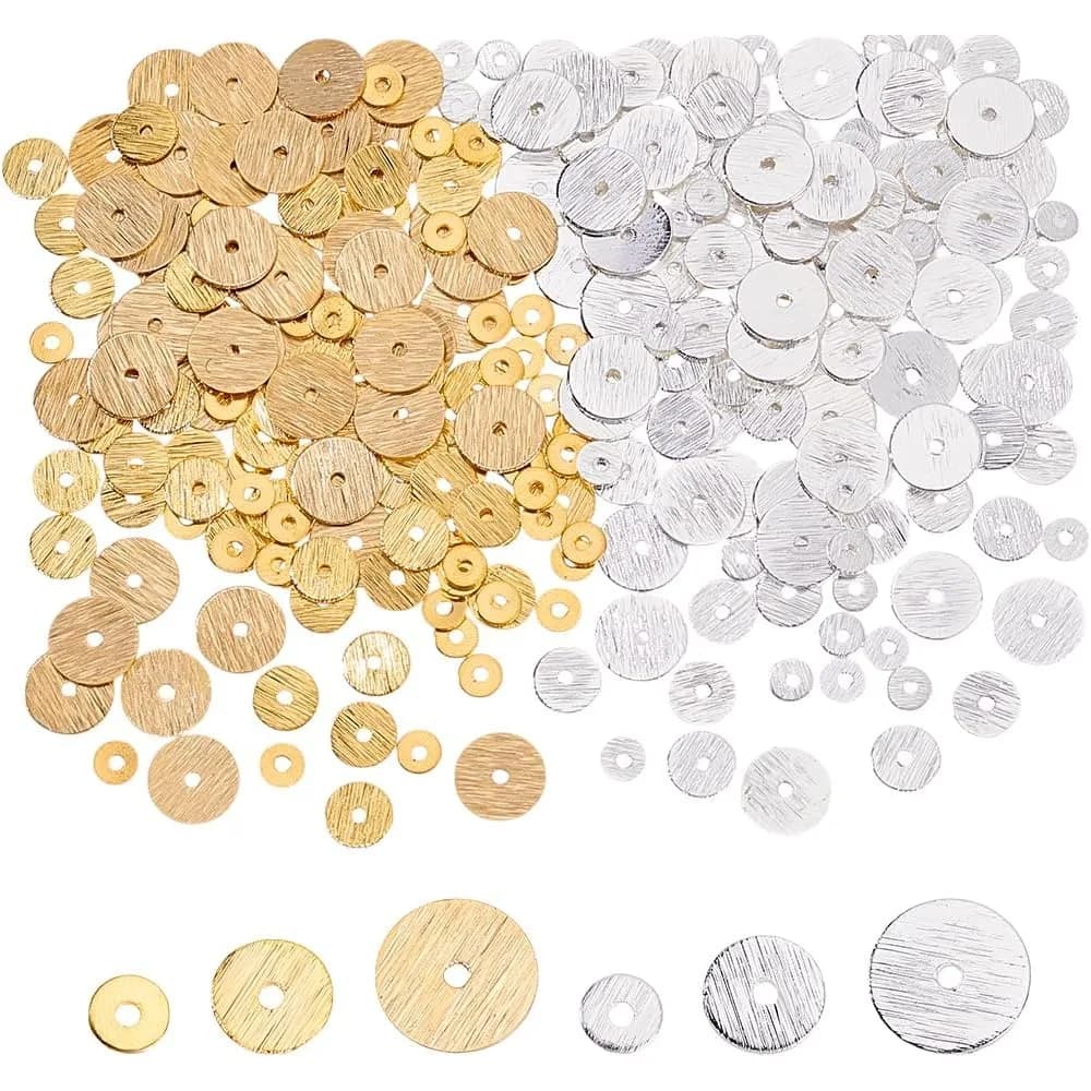 300 pcs 6 Styles Disco In Brass Drawer Beads 4/6/8mm Plate Round Heishi Beads Polished Washers for FAI DA TE Necklace Earrings Bracelet