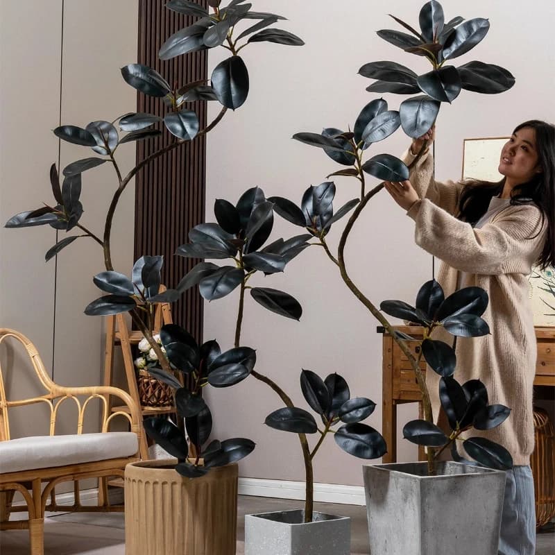 X-S Nera Oro, Pianta Artificiale Grande in Gomma, Simulazione Albero, Decorazione Artigianale per Interni