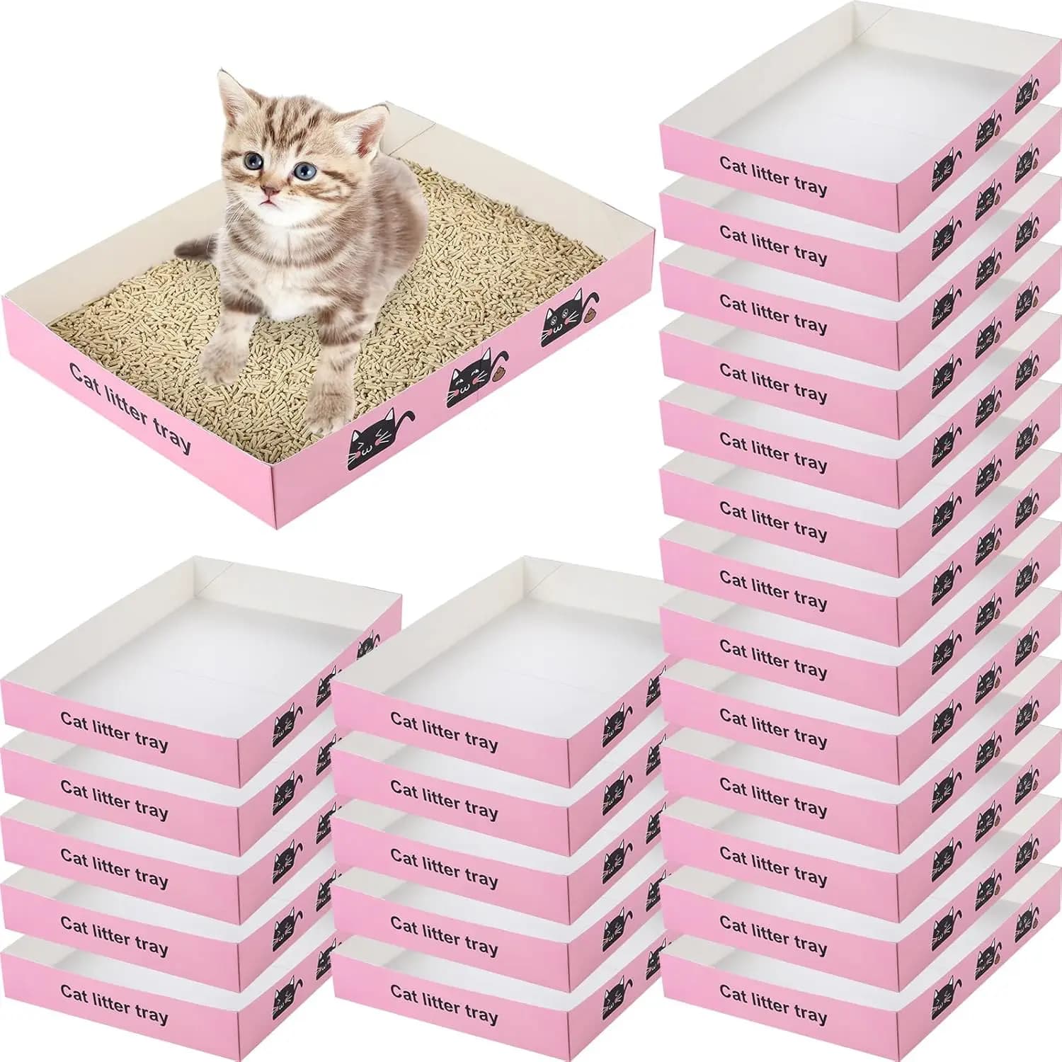 Confezione da 30 Lettiere Monouso Pieghevoli per Gatti, Vassoio in Carta 13.8x10x2 Pollici, Scatola in Cartone Leggera e Impermeabile