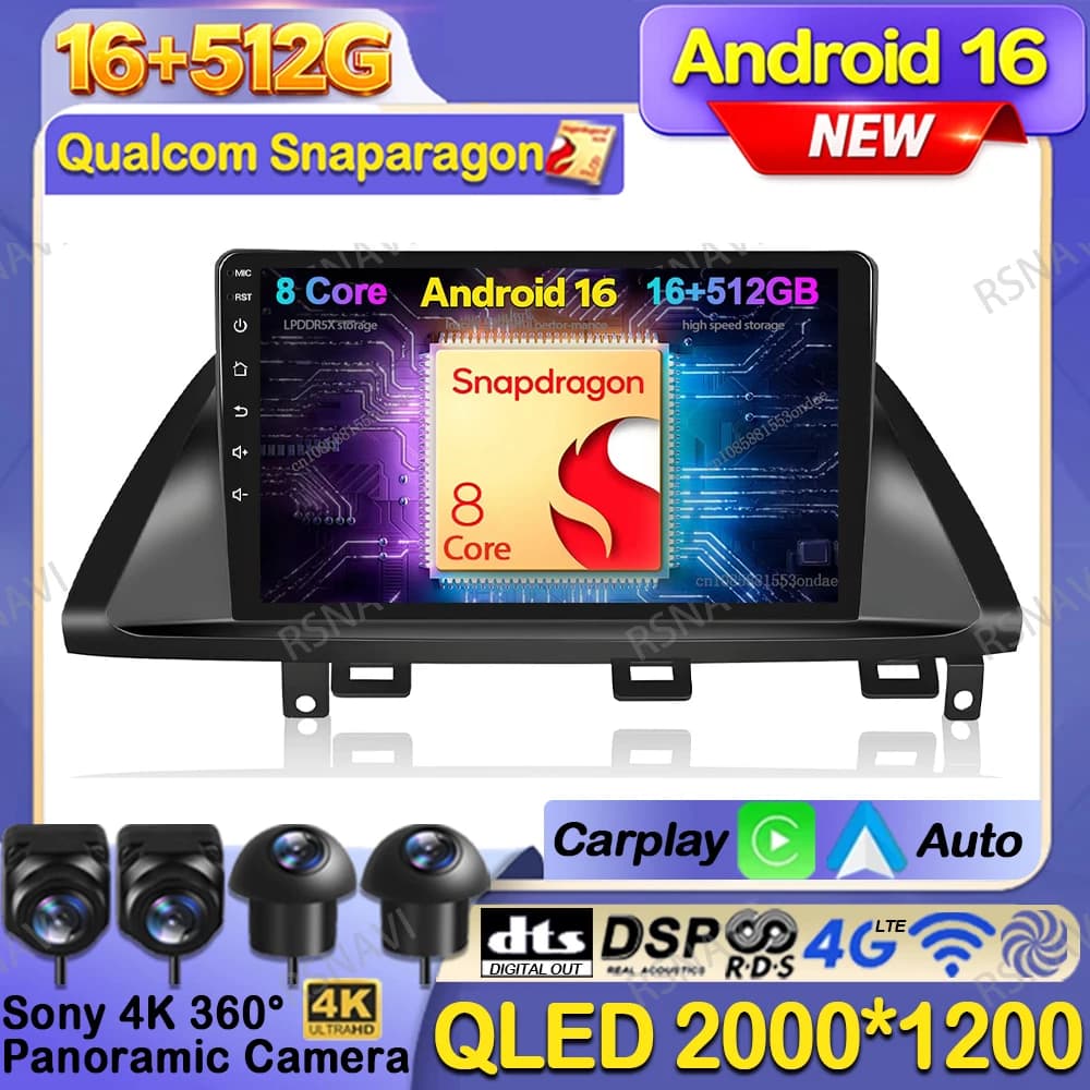 Android 16 Car Radio For Honda Odyssey 2005-2010 AUTO Wireless DVD Head Unit Navigation Systems QLED WIFI+ 4G LTE Stereo NO 2DIN