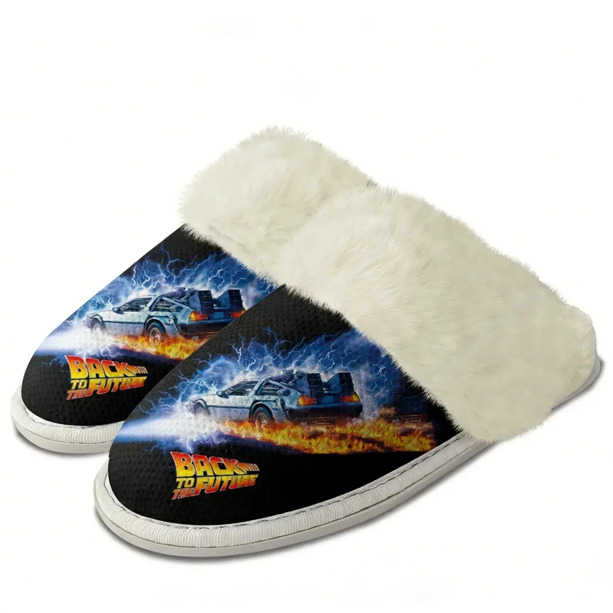 Pantofole in Peluche con Bordi in Pelliccia Ispirate ai Film di Fantascienza 'Ritorno al Futuro', per Uomo e Donna, in Cotone, Calde e Personalizzabili