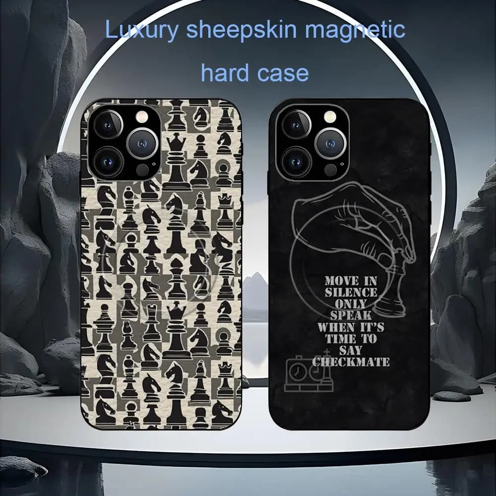 Art Chess Creativity design Phone Case For iPhone 17 16 15 14 13 12 11 Plus Pro Max High-end Luxury Magsafe Sheepskin