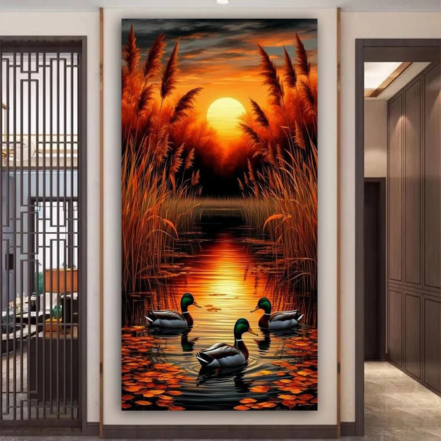 Sunset Reed Wild Duck Picture Size Diy Diamond Art For Adults Painting Full Mosaic Embroidery Animals Jewelry Cross Stitch Kits