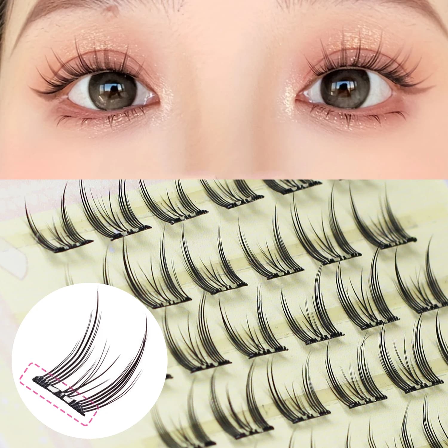 Reusable adhesive lashes 60 pieces 10-12 mm Natural appearance Self-adhesive fake lashes Cat Elf Comic Wispy Suitable for women and girls Beginners in eye makeup Easy to apply Save time