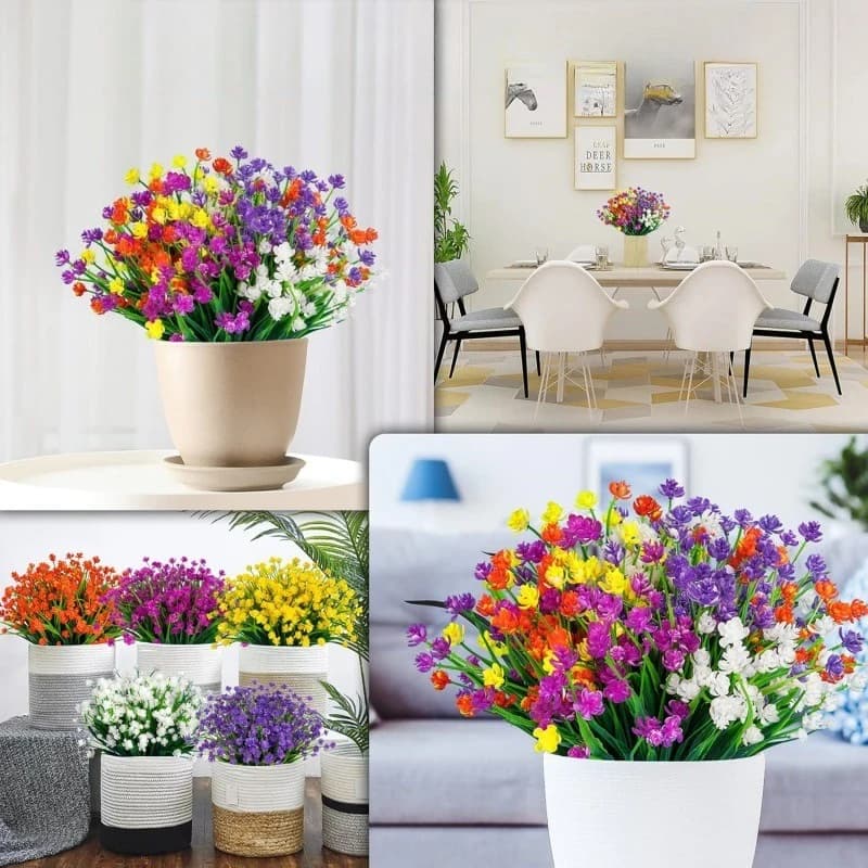 20Pcs Artificial Flower 7-Fork Simulation Spring Grass Camellia Baby's Breath Flower Arrangement Green Plants Landscape Plants