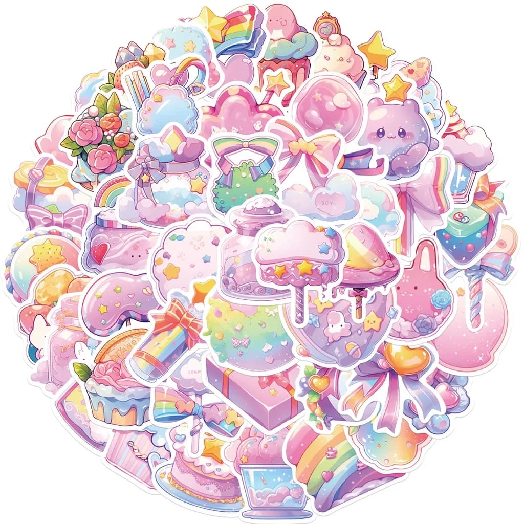 50 pezzi di caramelle dei cartoni animati piccoli oggetti adesivi graffiti impermeabili per conto a mano astuccio decalcomanie BulingBulingStickers Store