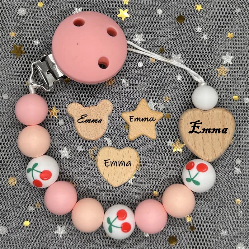 Nome personalizzato Legno Personalizzato Ciuccio per bambini Clip a catena Porta capezzoli manichino con perline in silicone con nome Ciondolo massaggiagengive Regalo neonato