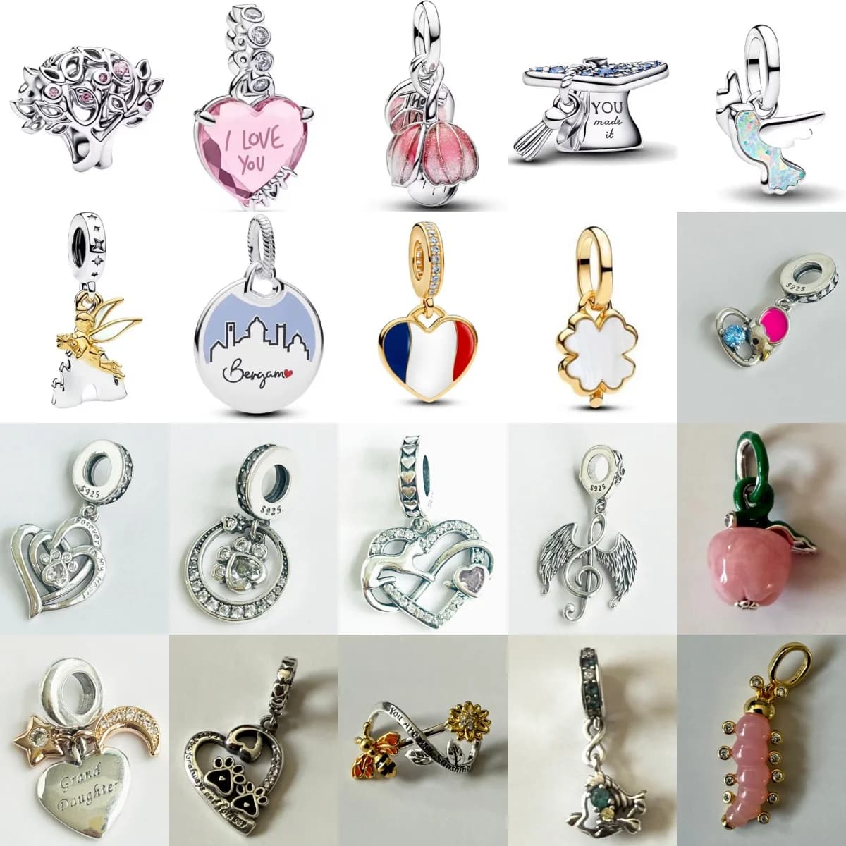Ciondolo in Argento 925 a Forma di Cappello di Laurea, Uccello, Trifoglio Portafortuna e Delfino, Ideale per Bracciali e Collane Fai-da-Te, Regalo per Donne