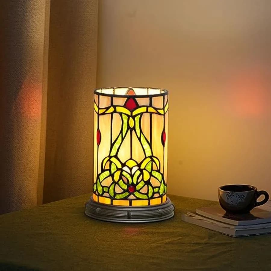 Lampada da Tavolo in Vetro Colorato Stile Tiffany, Decorazione per Soggiorno e Camera da Letto, Vaso per Fiori, Piccola Luce Notturna E12