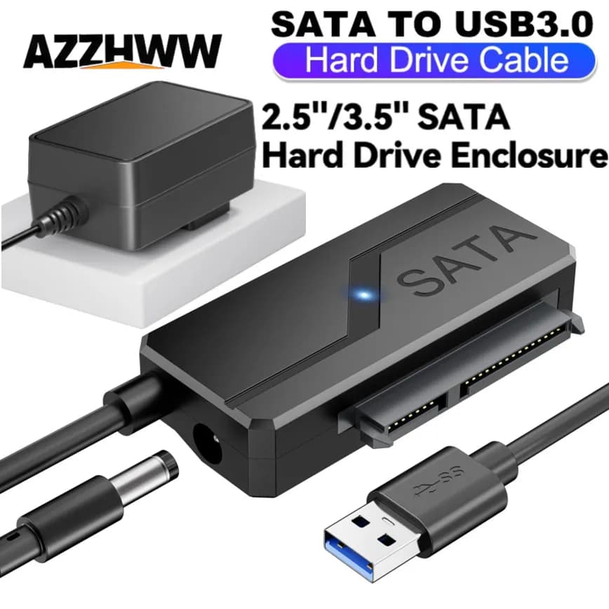 Cavo adattatore SATA a USB 3.0 con adattatore di alimentazione Cavo per disco rigido esterno da USB 3.0 a SATA per cavo SSD/HDD SATA III da 3,5"/2,5"
