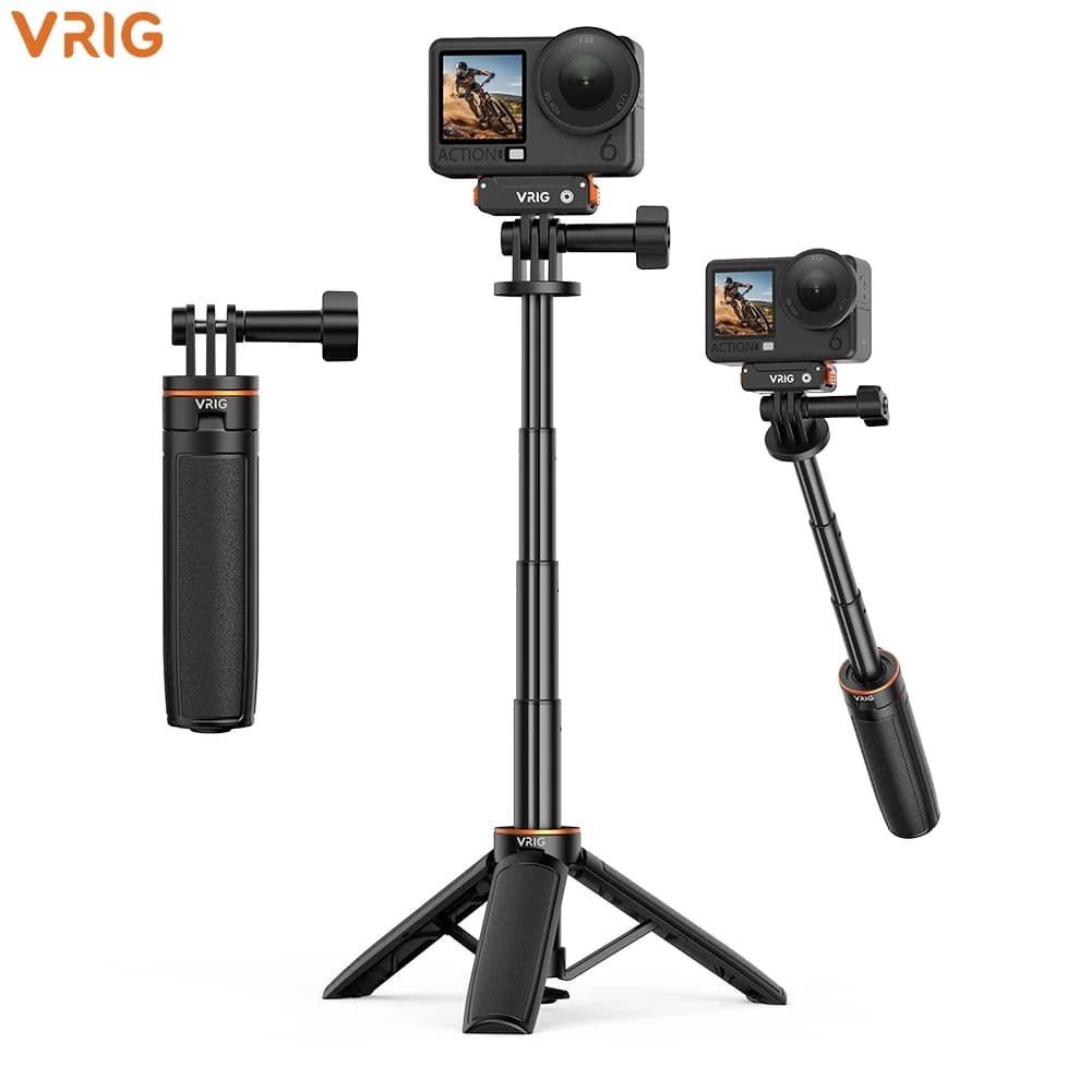 VRIG TP-35 One-Touch Mini Tripod 3-Section Extendable Action Camera Selfie Stick For DJI Action Insta360 GoPro Pocket 4P/4/3