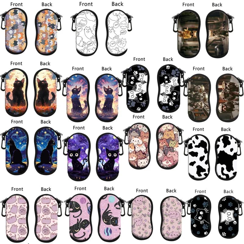 cute cat soft glasses case neoprene sunglasses case ultralight cute with belt clip, soft bag for reading glasses Woman Man