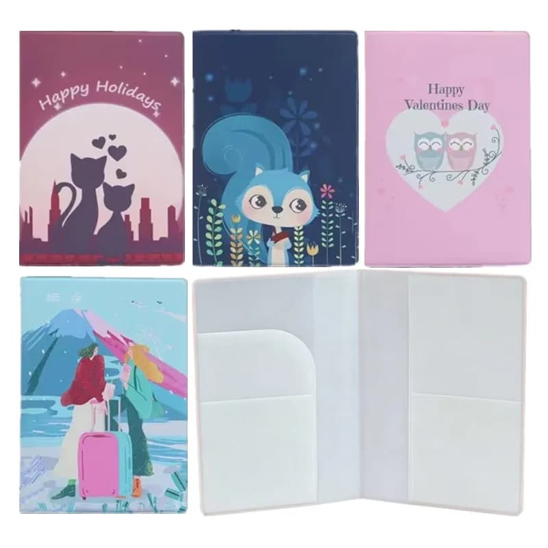 14*10cm PU Leather & PVC Passport Holder Thick Ticket ID Card Wallet Cartoon Animal Pattern Passpost Cover Travel Document Case