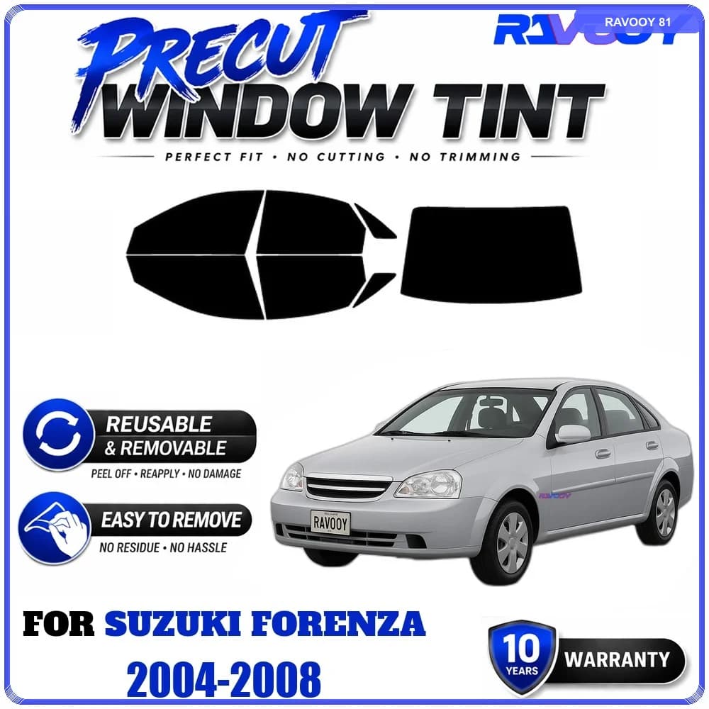 RAVOOY Precut Window Tint, Reusable Removable EPU Film, Custom Fit for Suzuki Forenza 2004-2008, UV Heat Protection