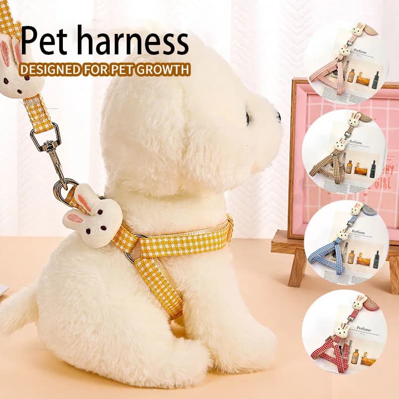 Dog Harness For Small Dogs Cats Adjustable Kitten Collar Pet Harness With Leash Set Plaid Chest Vest Leash Dog Cat Accessories
