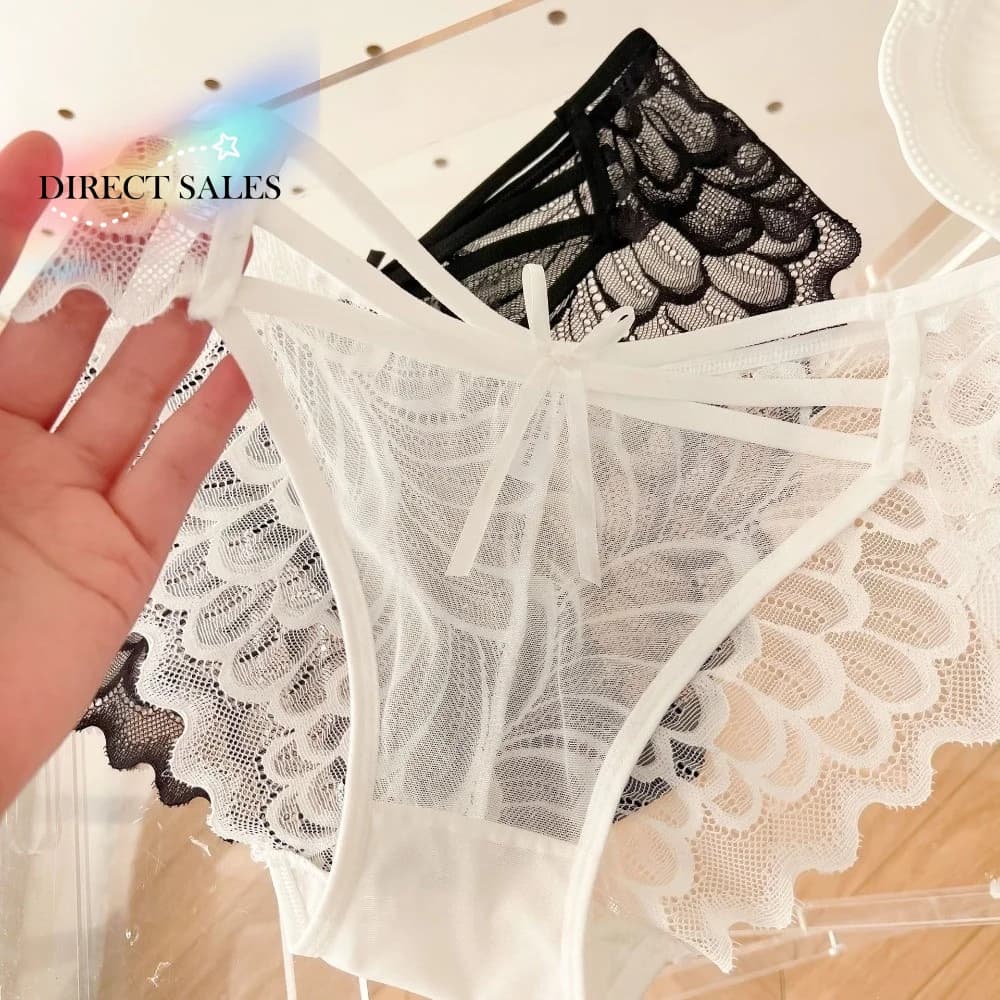 Slip in pizzo a vita bassa con fiocco, intimo in cotone trasparente per donna, lingerie sottile in pizzo da donna