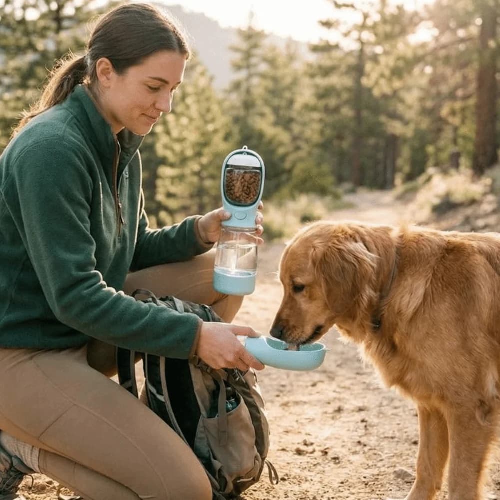 Contenitore per Cibo 3 in 1 per Animali Domestici, Bottiglia d'Acqua Portatile Antigoccia in Plastica, Dispenser di Cibo per Cani, per Passeggiate