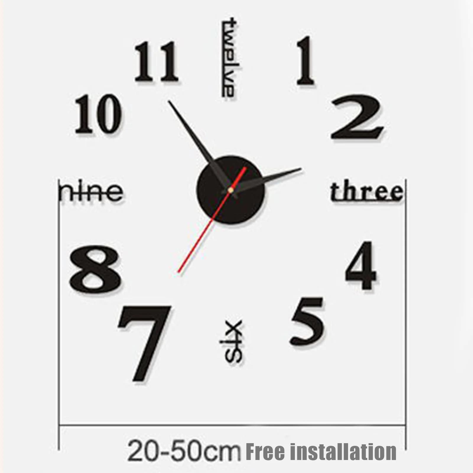 Orologio da Parete 3D Adesivo 20-50cm Regolabile con Superficie a Specchio Senza Cornice, Adesivi Murali Regalo per Soggiorno Camera da Letto Casa
