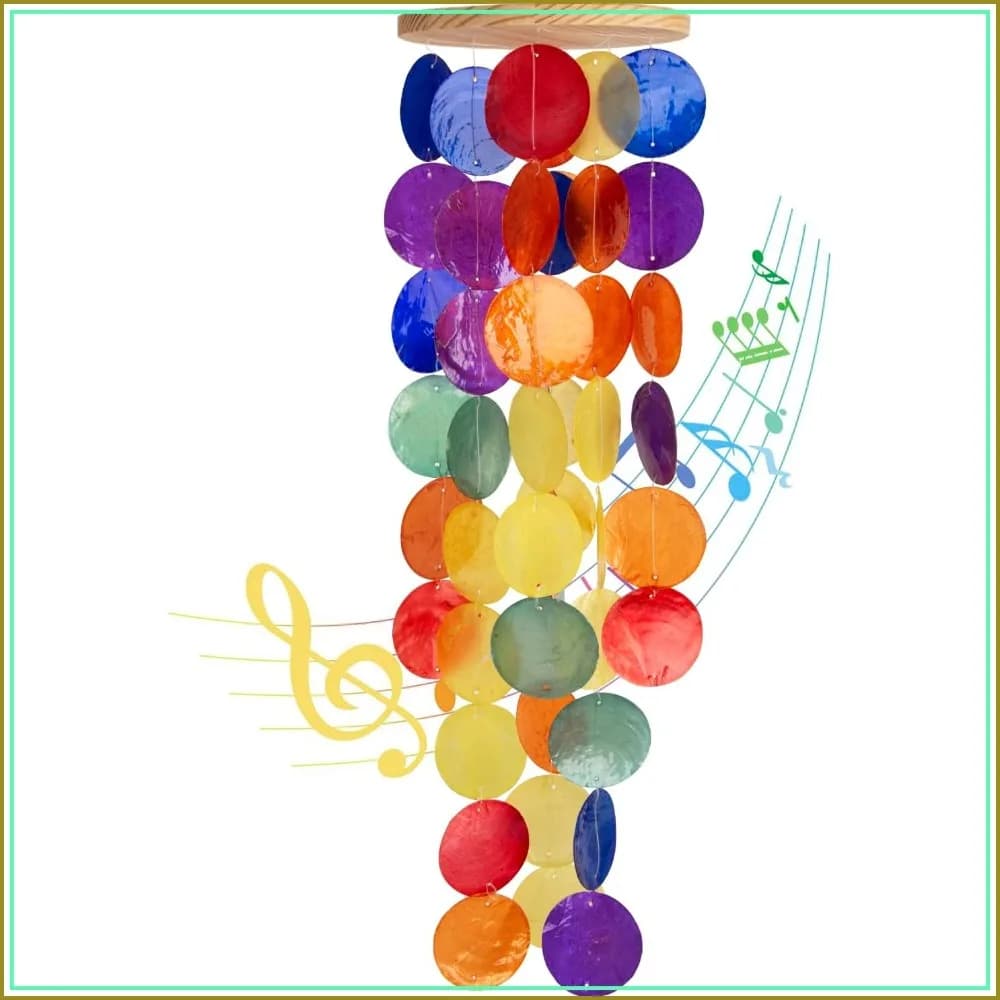 Handcrafted Rainbow Capiz Shell Wind Chimes for Outdoor Coastal Decor, Garden Gift for Women