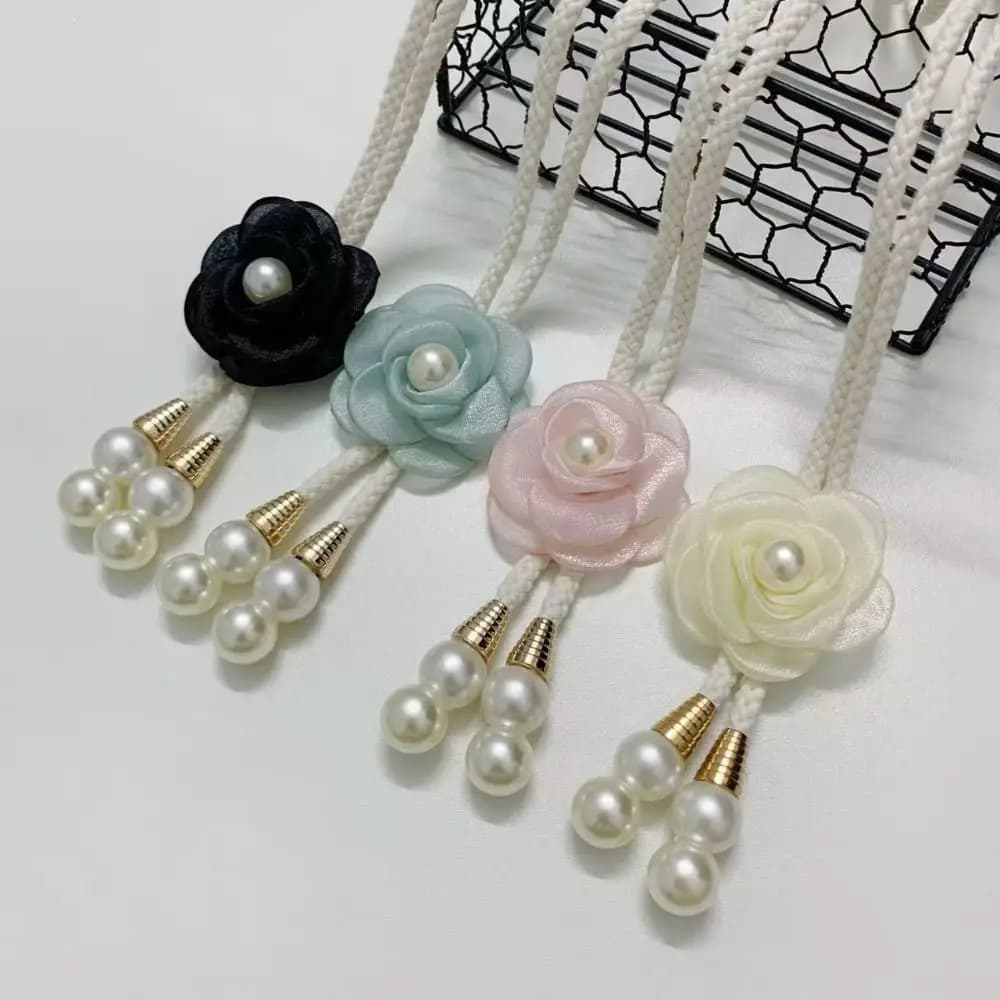2 Pezzi Fermacurtain Regolabili a Camelia, Eleganti e Raffinati, con Perle, Senza Foratura, per Soggiorno