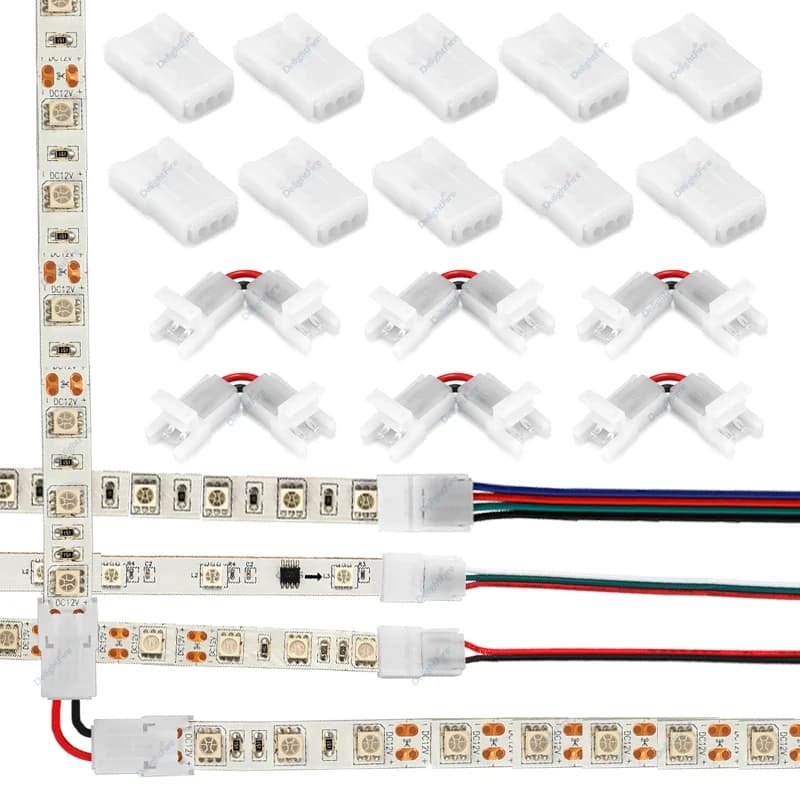 Connettore per striscia LED 12V 4 3 Estensione LED a 2 pin Tipo L Connettori per striscia senza saldatura a filo per luce LED SMD 5050 RGB WS2812B
