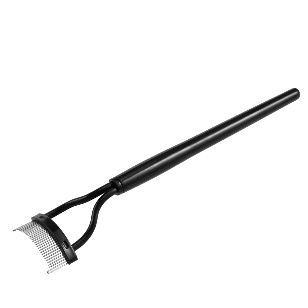 Eyelash comb with steel needle and metal curved teeth, makeup tool, natural effect mascara applicator, eyebrow brush, black