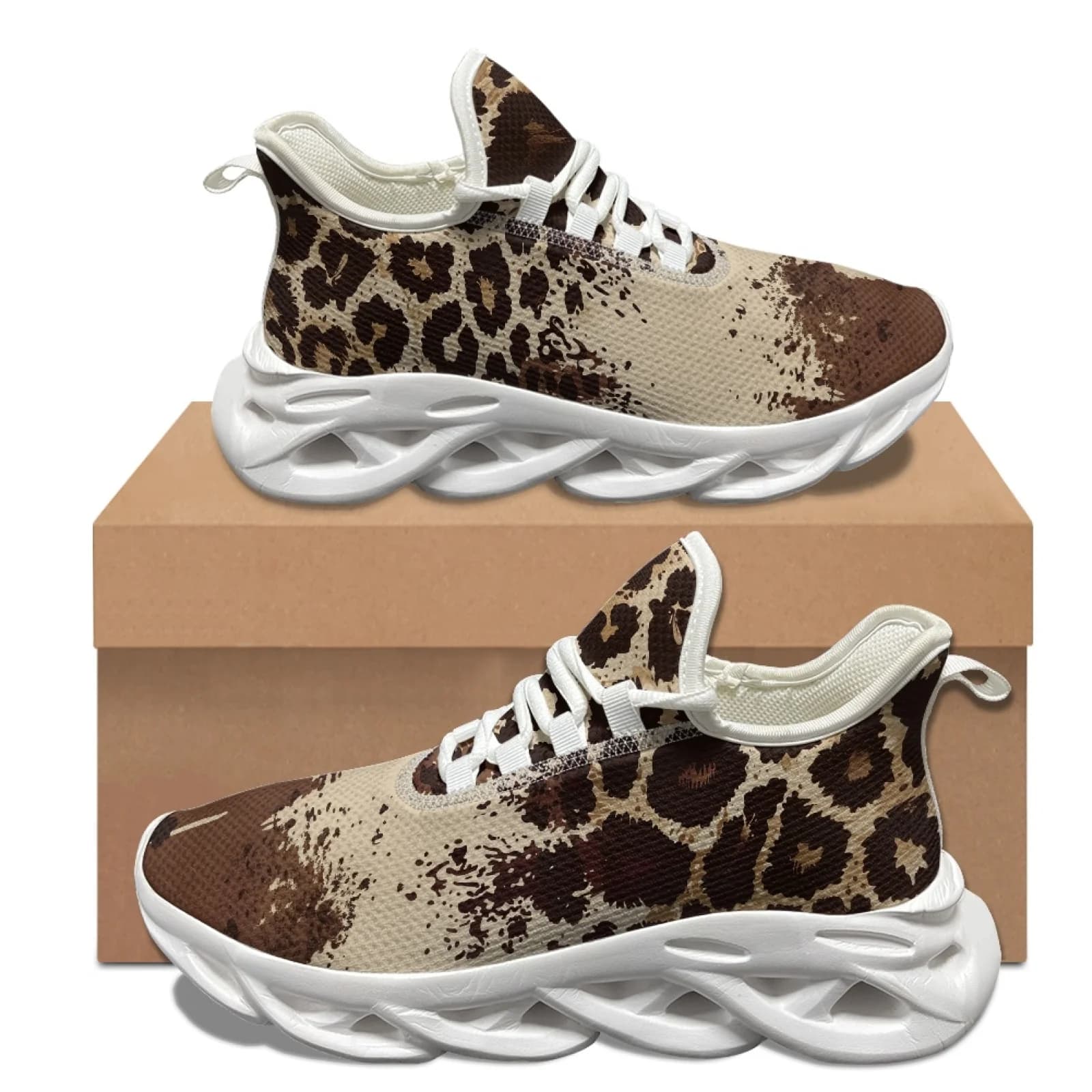 XIXIRIMIDO Blade Running Shoes Women's Lightweight Sneakers Men's Commuter Sport Shoes Comfortable Breathable Soft Leopard Print