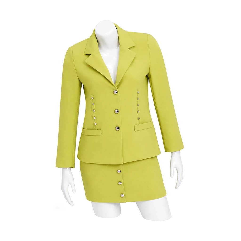 Gale Weathers Costume Journalist Cosplay Green Women 2 Piece Dress Set Long Sleeve Blazer Pencil Skirt Suit Halloween Outfit