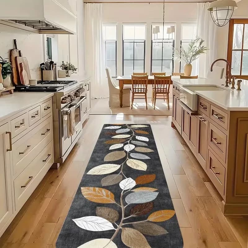 VIKAMA Blue Green Floral Runner Rug Non Skid Washable Floor Mat Bohemian Hallway Kitchen Bedroom Decor Carpet
