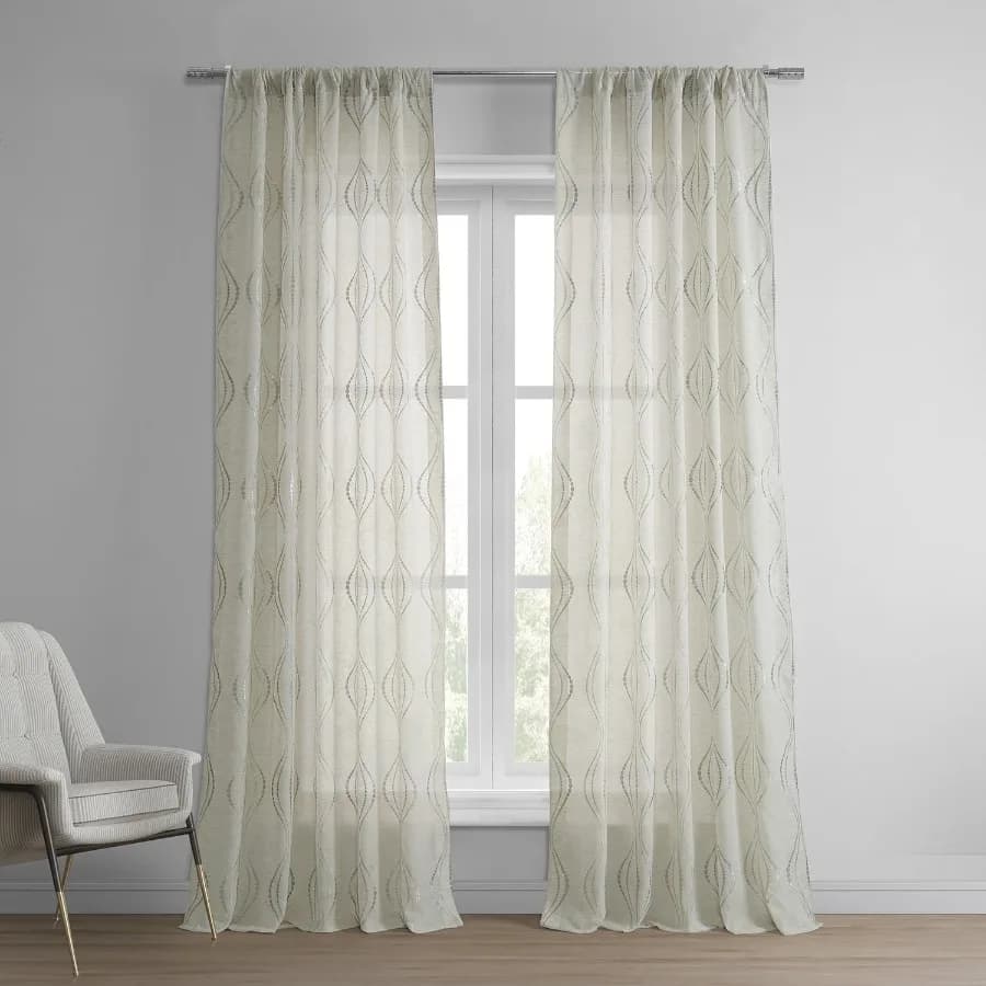Suez Natural Embroidered Faux Linen Sheer Curtain 1 Panel Suez Natural 50W X 84L