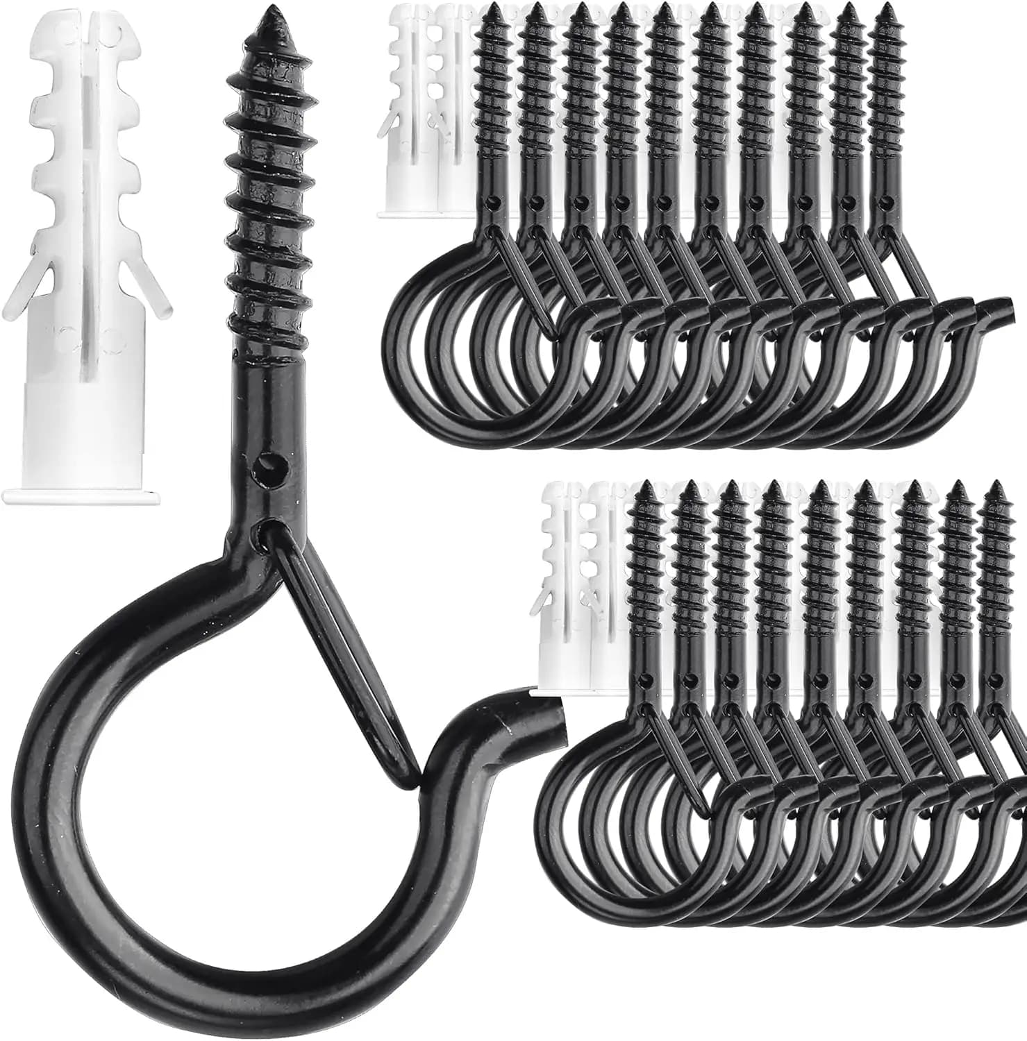 10/20 Pack Screw Hooks for Hanging Plants / String Lights, Heavy Duty 2.2 Inch Black Eye Hook Screw Cup Ceiling Hook Q-Hanger