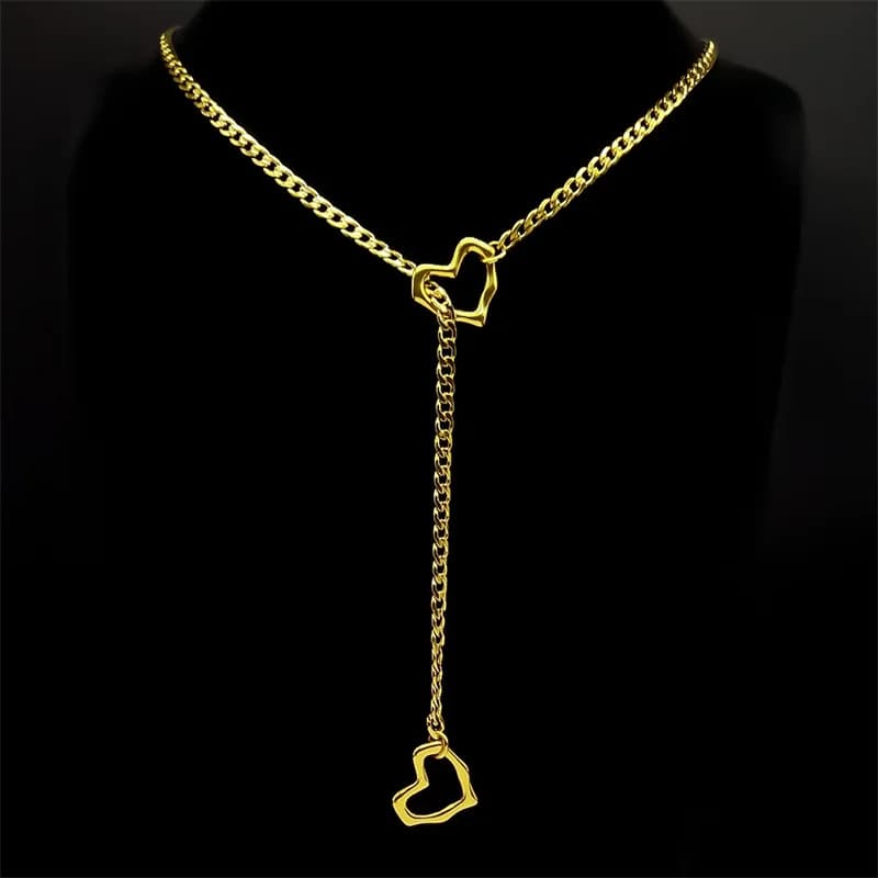 Collana a catena lunga con anello a cuore per uomo e donna, stile punk rock, in acciaio inossidabile, con lucchetto a chiave, regolabile, a Y, idea regalo.