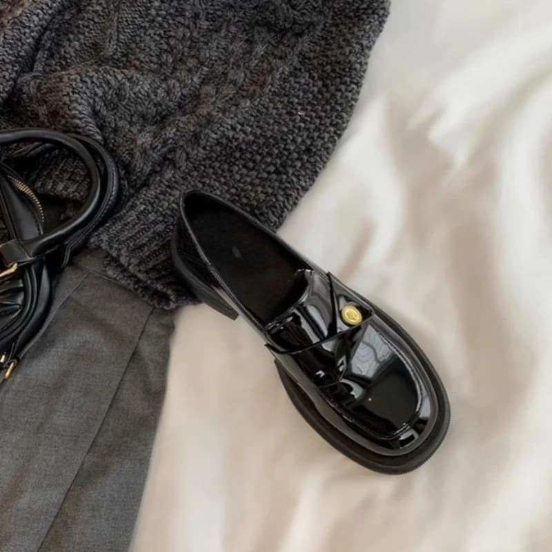 Mocassini da Donna in Pelle Lucida Stile Britannico Primavera-Autunno, Suola Spessa e Morbida, Slip-On, Facili da Indossare, Versatili, Scarpe Casual