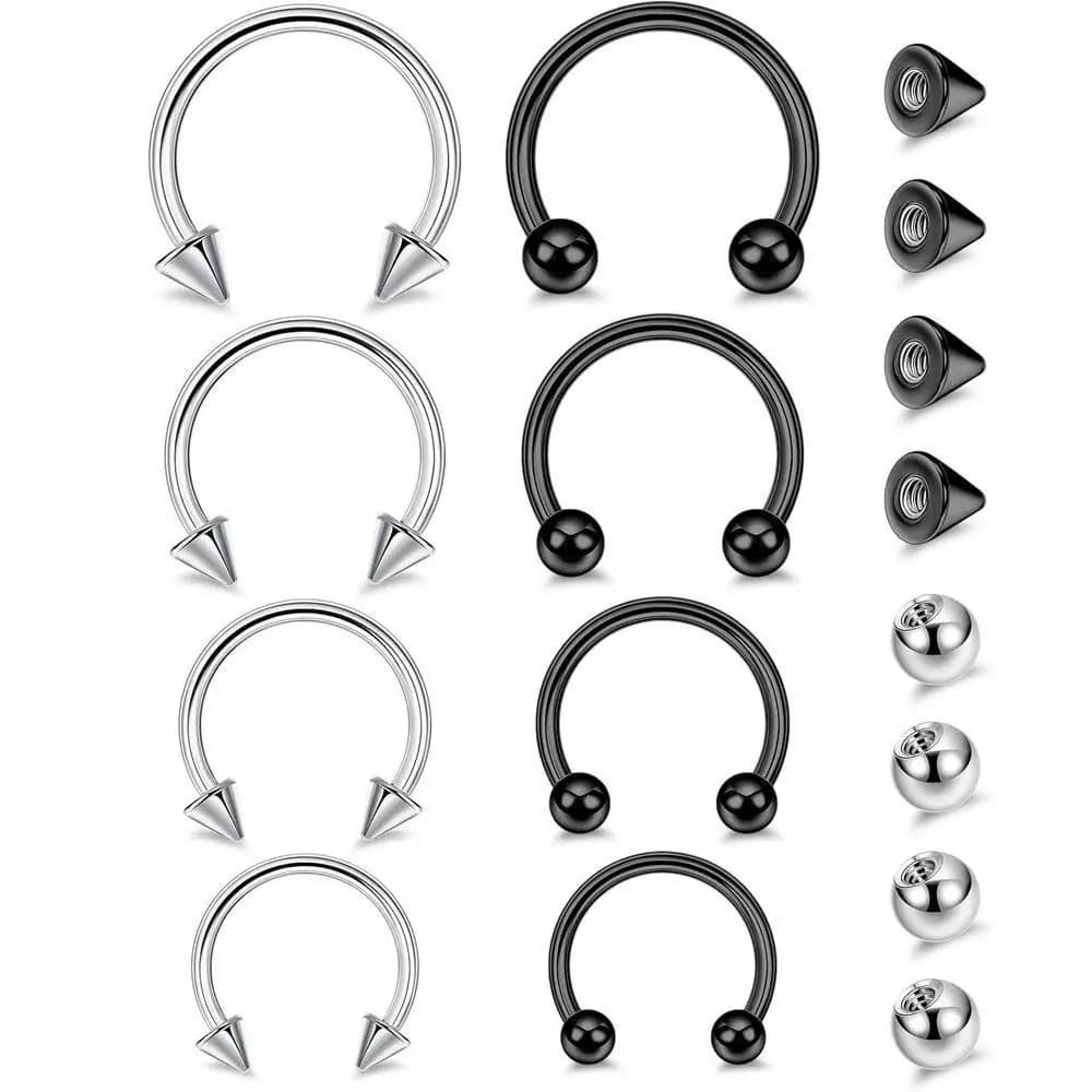 1-16Pcs Set 16G Horseshoe Septum Nose Ring Hoops Hypoallergenic Eyebrow Lip Ring Piercing Jewelry Replacement Ball Spikes