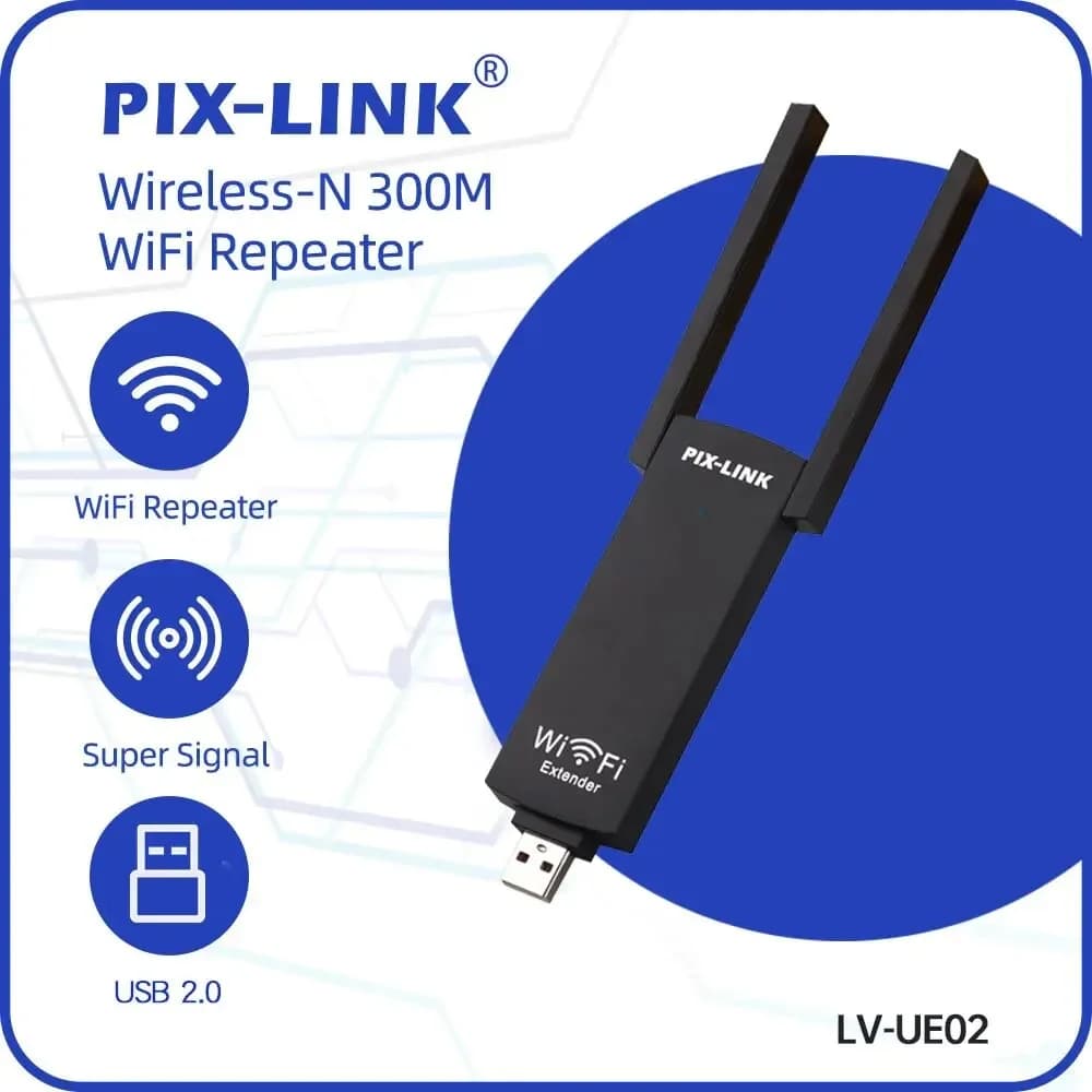 PIX-LINK UE02 Router wireless USB Ripetitore WiFi Alimentato Wi-Fi Range Extender Amplificatore di segnale 300Mbps Doppie antenne per laptop