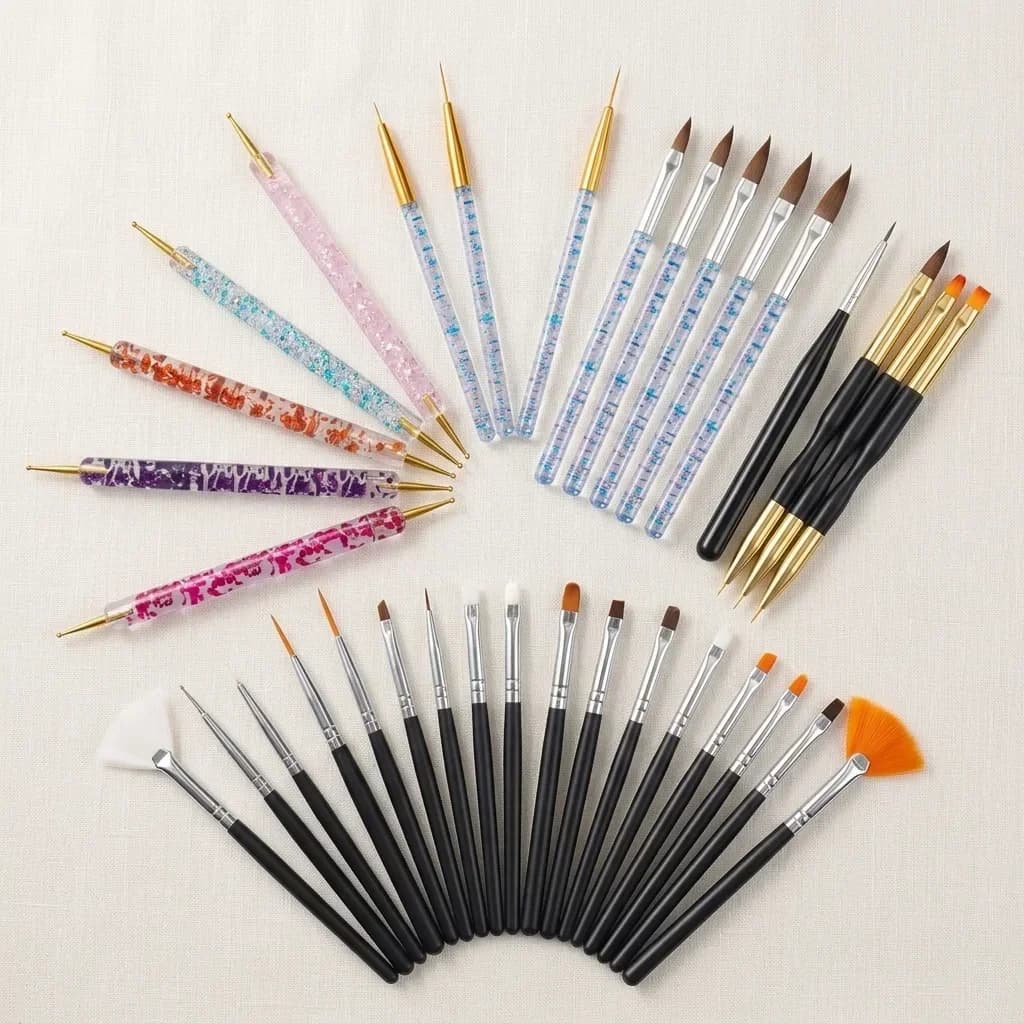 31Pcs Professional Nail Art Brush Set Sequin Transparent Handle Nail Dotting Pen Painting Liner Fan Brushes DIY Manicure Design Tools For Nail Salon Home Use