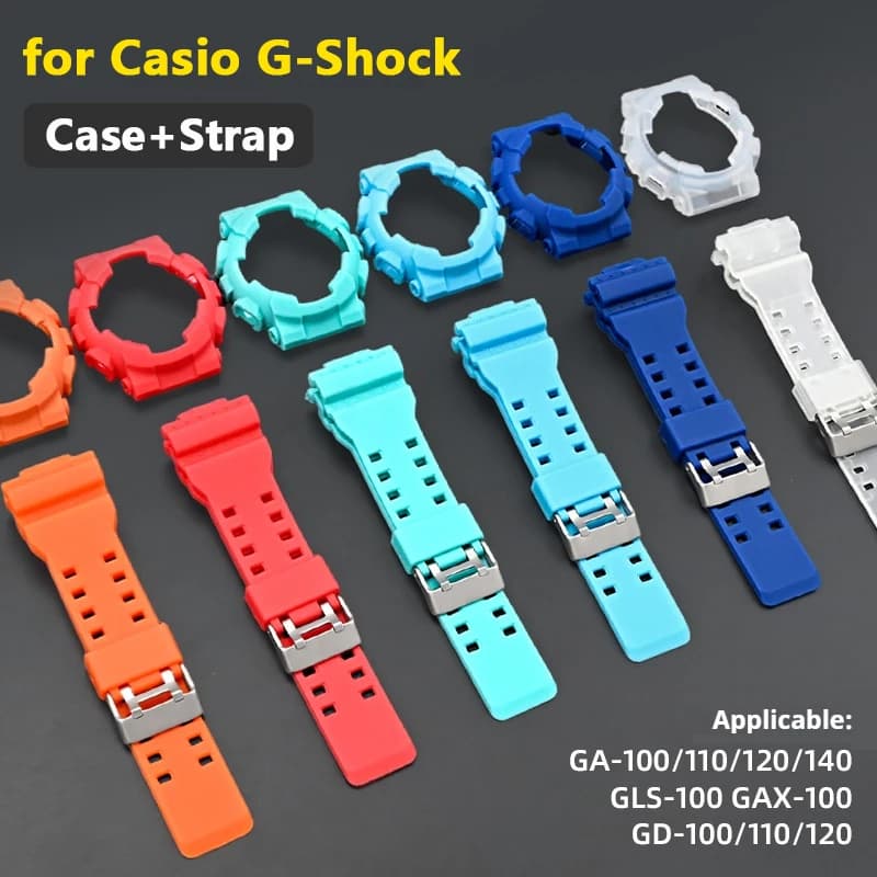 Cinturino + custodia per Casio G-Shock GA-100/110/120/140 GD-100 GAX-100 GLS-100 Sostituzione cinturino in gomma siliconica opaca