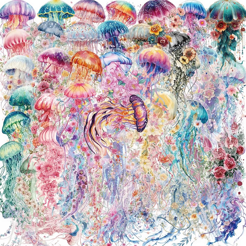 50PCS Senyu Huayang Jellyfish Sticker Aesthetic Stationery Decorative Guitar DIY Creative Notebook Luggage Waterproof Stickers