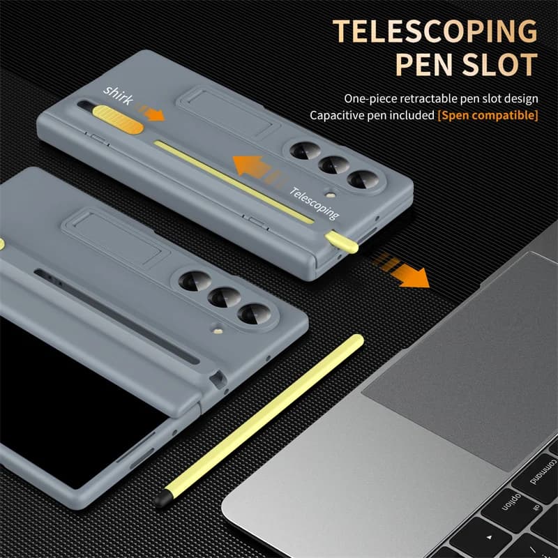 Custodia per Samsung Galaxy Z Fold 8 7 6 5 4 3 5G con Penna Touch e Slot Telescopico, Protezione Completa Cerniera e Schermo, Pellicola Protettiva e Supporto Integrato