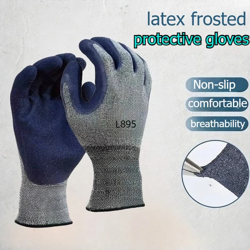 12 guanti da lavoro sportivi resistenti e durevoli per esterni, resistenti all'usura e antiscivolo, guanti protettivi in lattice satinato, accessori di sicurezza