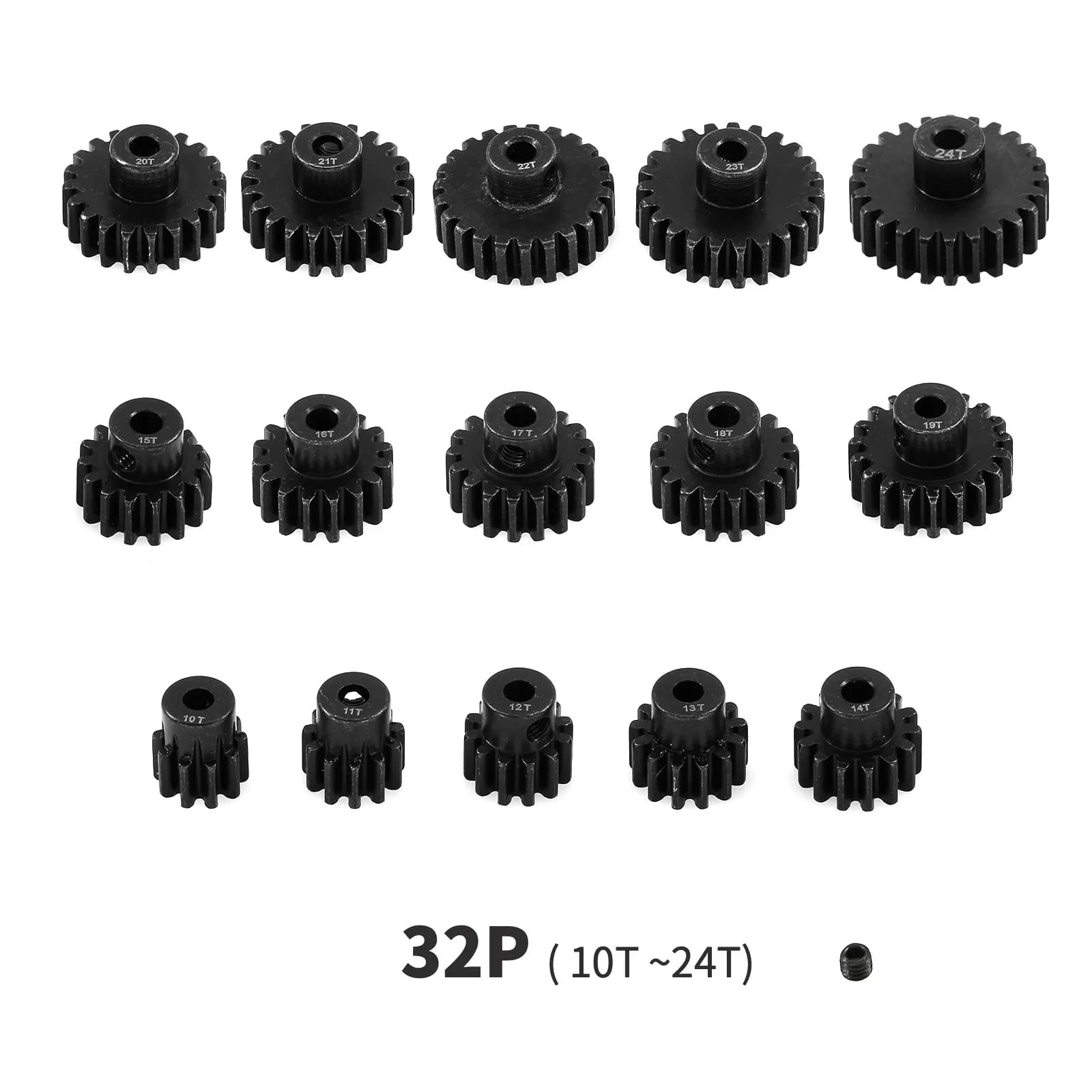 Acciaio temprato M0.8 32P 3.175mm 10T 11T 13T 15T 17T 18T 20T 22T 24T Pignone in metallo Ingranaggio motore per 1/10 RC Modello di auto