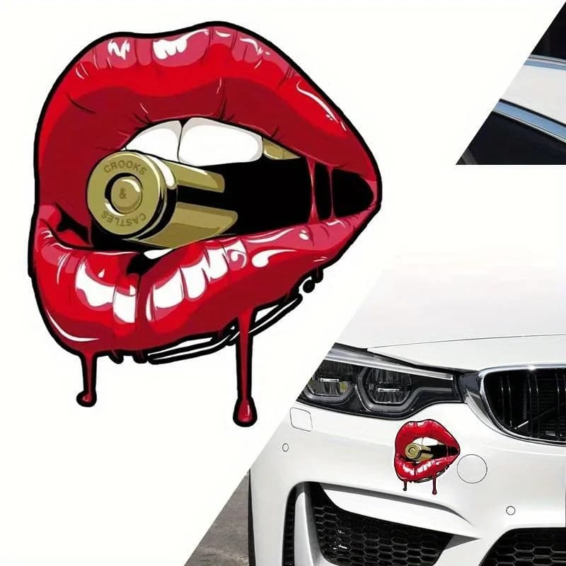 8CM/10CM/13CM/17CM Labbra rosse con proiettile Adesivi per auto per serbatoio carburante Finestra Paraurti Copertura Graffi Divertenti Decalcomanie per auto moto