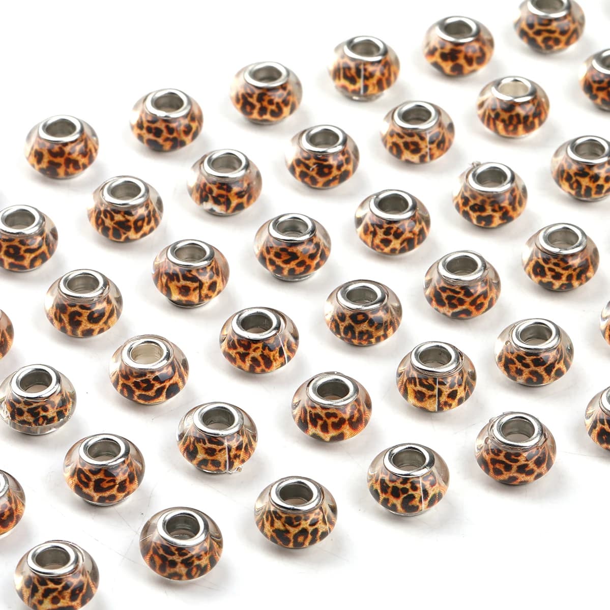 20 pezzi di perline in resina con stampa leopardata, perline fai da te con foro grande 14x9mm per artigianato, creazione di gioielli, tessitura di perline, forniture di perline artigianali